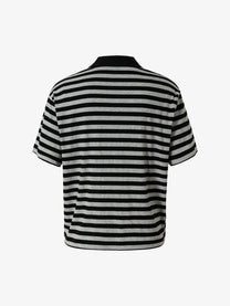WHOLATE | Striped Collage Polo Shirt in Gray Striped - back view