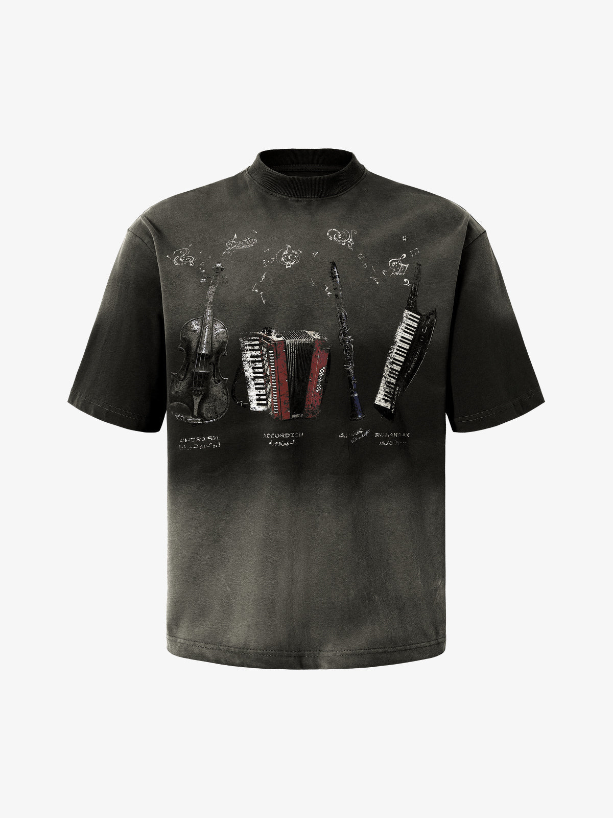 WHOLATE | Musical Instrument Washed T-Shirt in Black - front view