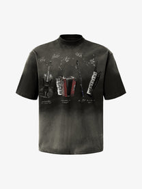 WHOLATE | Musical Instrument Washed T-Shirt in Black - front view