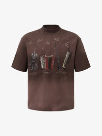 WHOLATE | Musical Instrument Washed T-Shirt in Dark Brown - front view